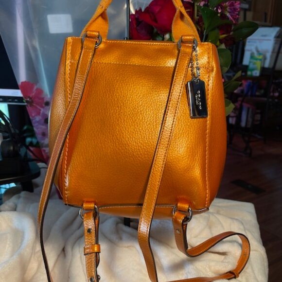 COACH, EUC MINI ORANGE PEBBLED LEATHER BACKPACK - Picture 2 of 14